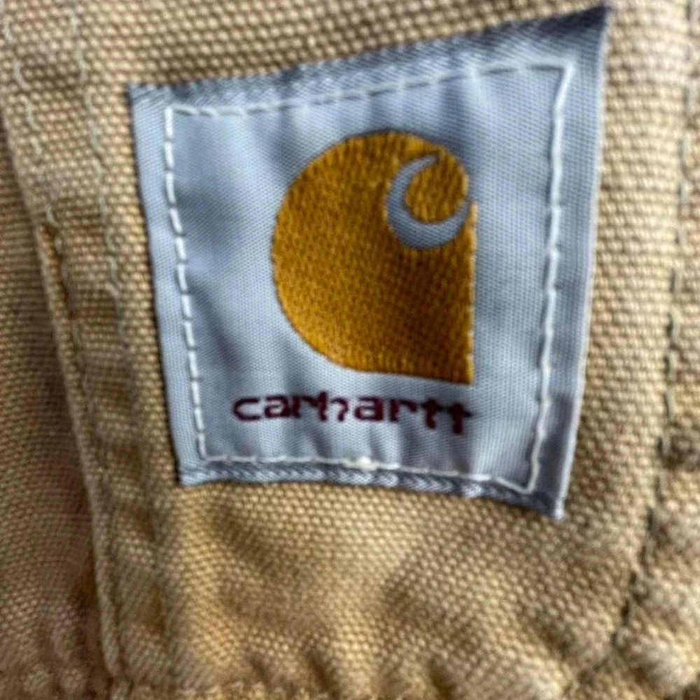 Carhartt red lined bib overalls vtg thrashed 36x29 double knee duck canvas work - Picture 6 of 6
